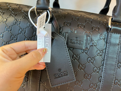 Gucci Black Monogram Embossed Travel Duffel Bag view 5