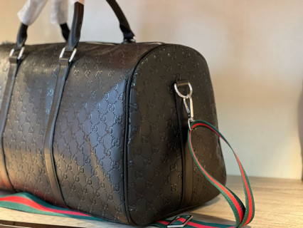 Gucci Black Monogram Embossed Travel Duffel Bag view 7