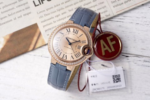 Cartier Ballon Bleu 33mm Rose Gold Blue Leather Watch