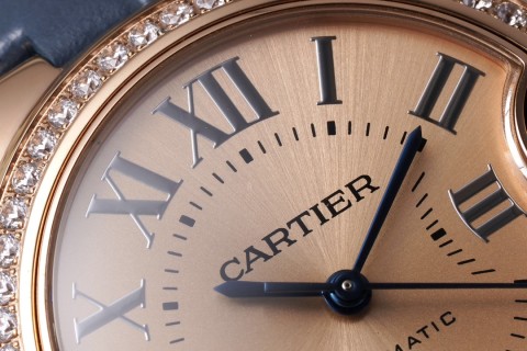 Cartier Ballon Bleu 33mm Rose Gold Blue Leather Watch view 4