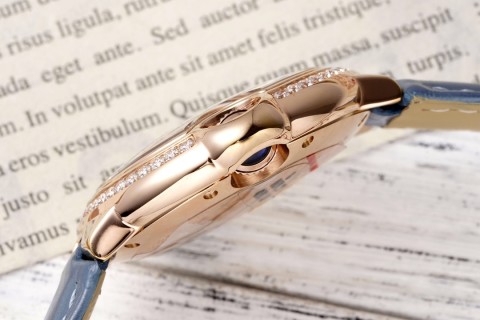 Cartier Ballon Bleu 33mm Rose Gold Blue Leather Watch view 6