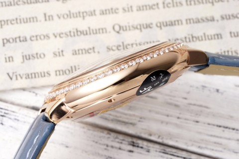 Cartier Ballon Bleu 33mm Rose Gold Blue Leather Watch view 7