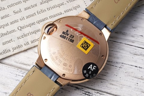 Cartier Ballon Bleu 33mm Rose Gold Blue Leather Watch view 8
