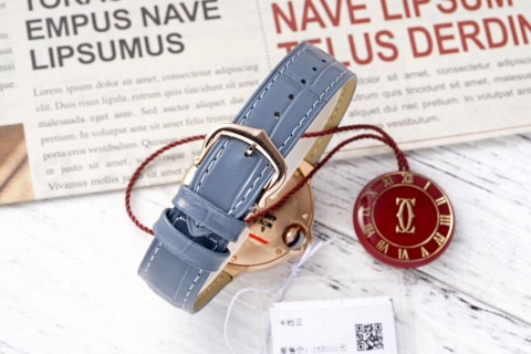Cartier Ballon Bleu 33mm Rose Gold Blue Leather Watch view 9