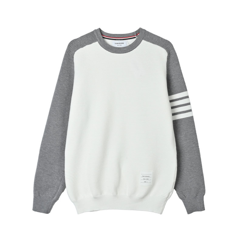 Color-Block Crewneck Sweatshirt - White & Grey view