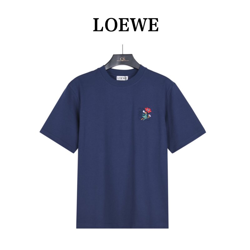 Navy Short Sleeve T-Shirt with Embroidered Floral Chest Logo