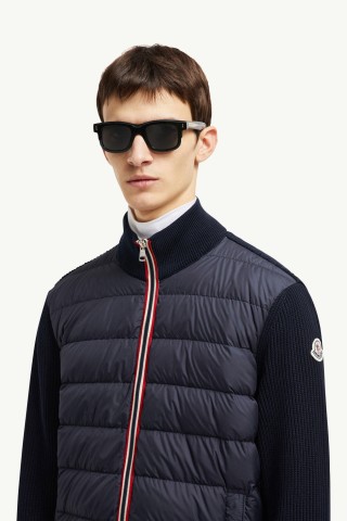 Moncler Navy Down Puffer Jacket with Knit Sleeves view 1