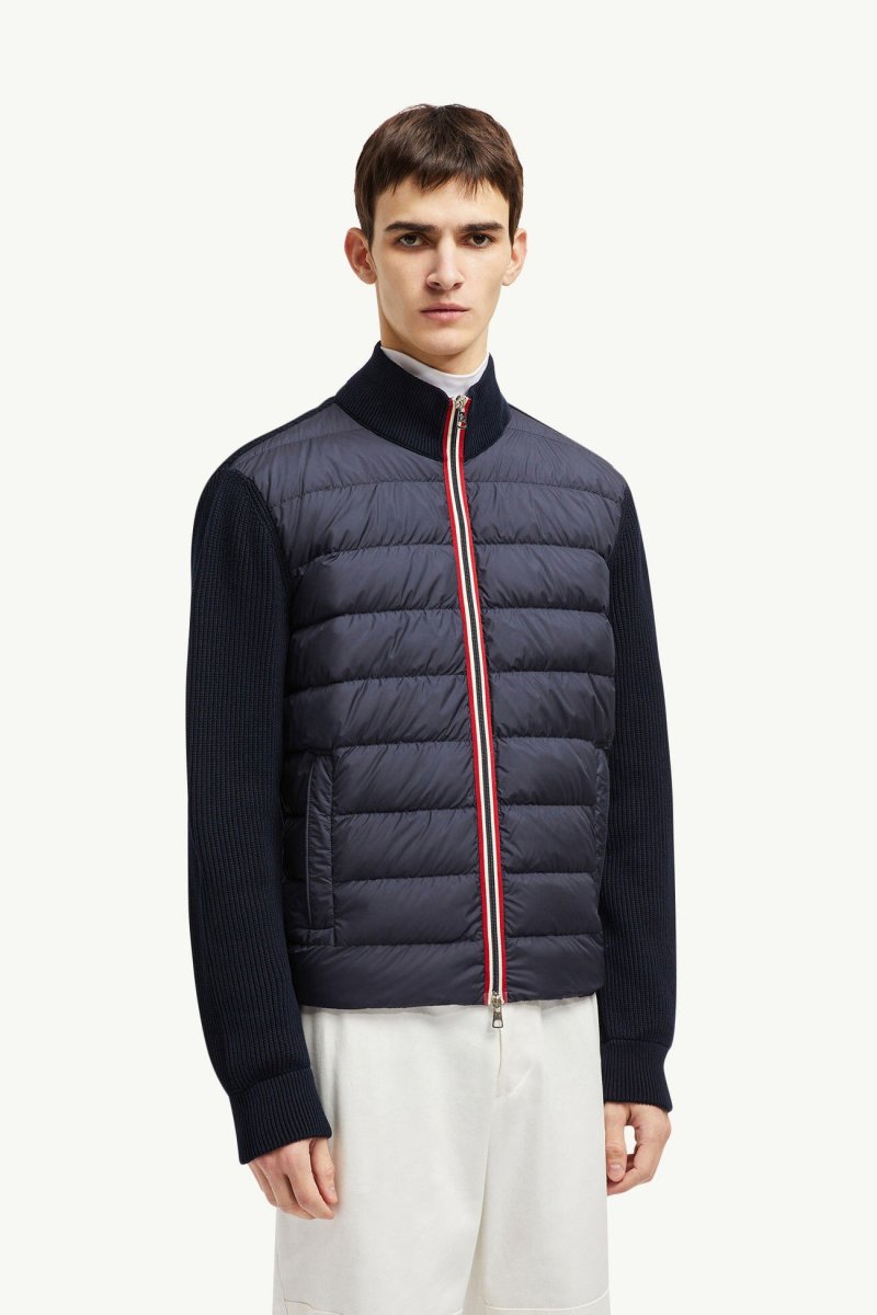 Moncler Navy Down Puffer Jacket with Knit Sleeves view