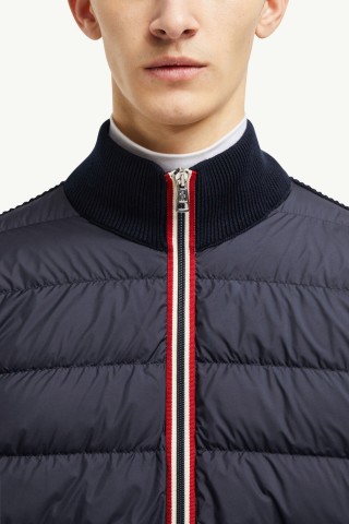 Moncler Navy Down Puffer Jacket with Knit Sleeves view 4