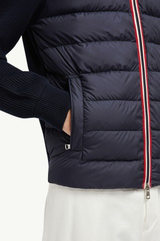 Moncler Navy Down Puffer Jacket with Knit Sleeves view 5