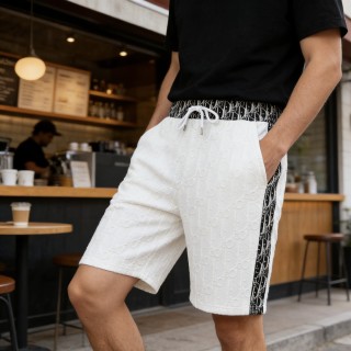 White Monogram Shorts with Black Tape Detail view 1