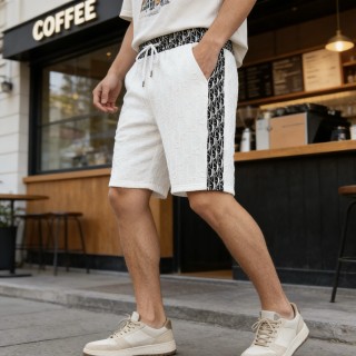 White Monogram Shorts with Black Tape Detail view 4