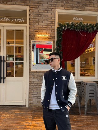 Black & White Varsity Bomber Jacket view 3