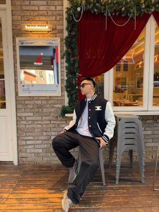 Black & White Varsity Bomber Jacket view 5