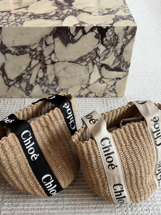 Chloé Straw Basket Tote with Logo Canvas Handles view 9