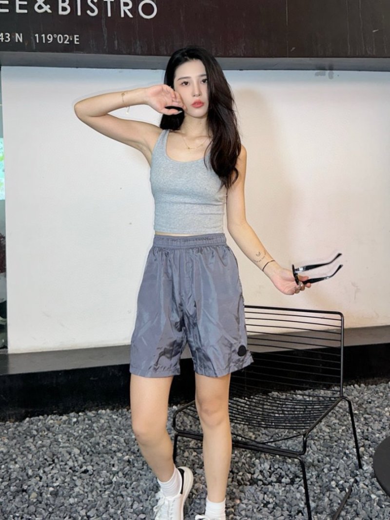 Grey Nylon Athletic Shorts with Drawstring