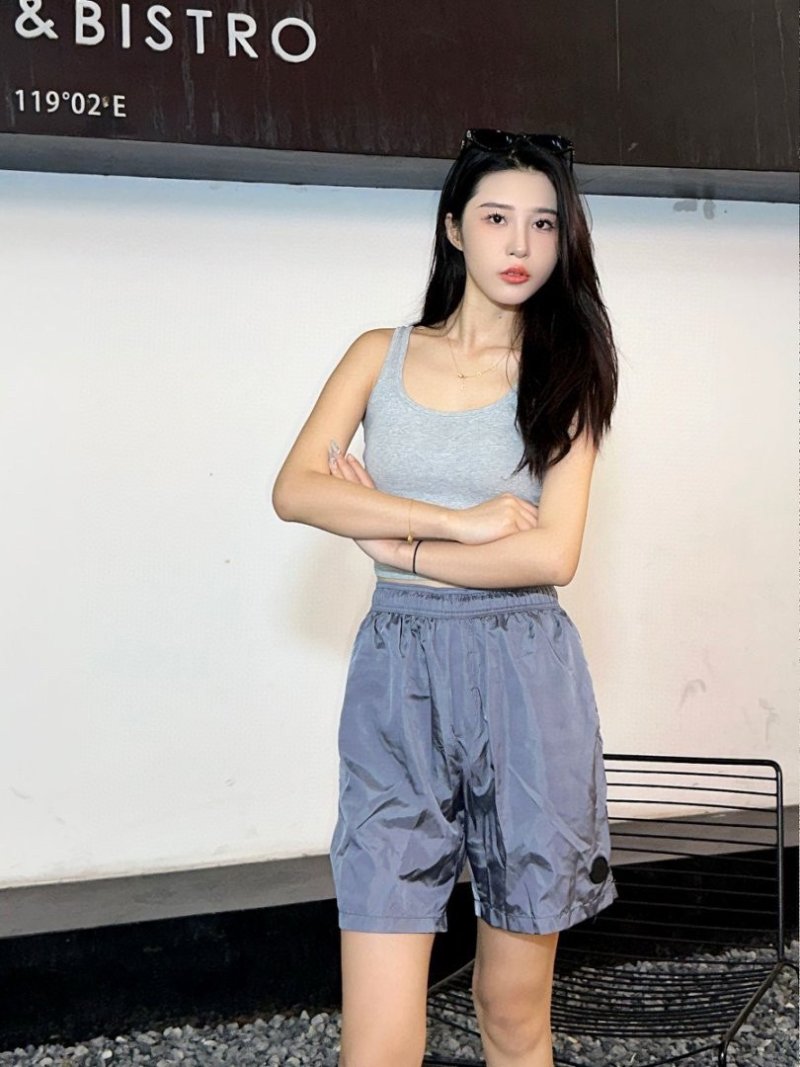 Grey Nylon Athletic Shorts with Drawstring view