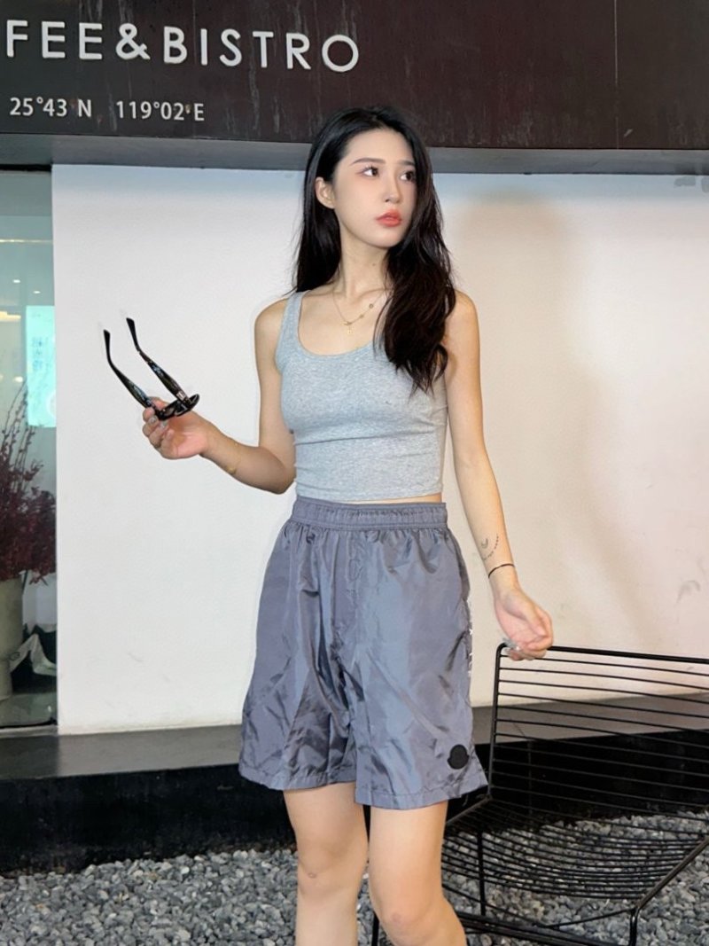 Grey Nylon Athletic Shorts with Drawstring view