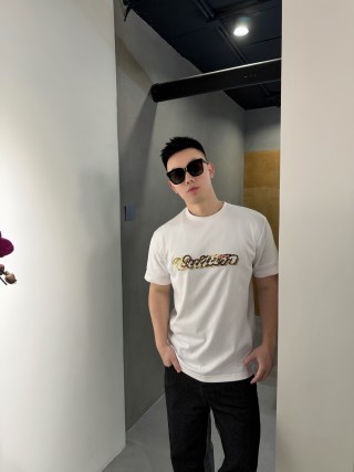 White Crew Neck T-Shirt with Gold Chain Embroidered Graphic view 2