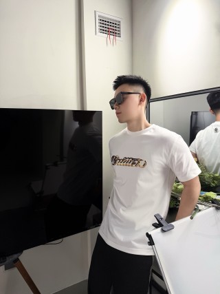 White Crew Neck T-Shirt with Gold Chain Embroidered Graphic view 3