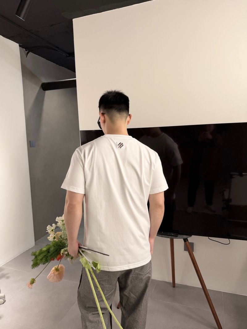 White Crew Neck T-Shirt with Gold Chain Embroidered Graphic view