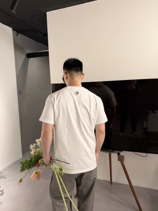 White Crew Neck T-Shirt with Gold Chain Embroidered Graphic view 7