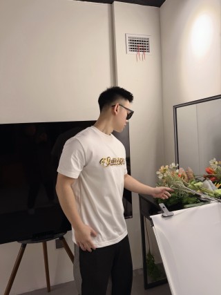 White Crew Neck T-Shirt with Gold Chain Embroidered Graphic view 8