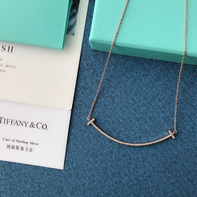 Tiffany Smile Pendant Necklace Rose Gold with Crystals