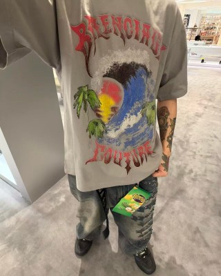 Oversized Graphic T-Shirt - Earth & Palm Design in Cream view 1