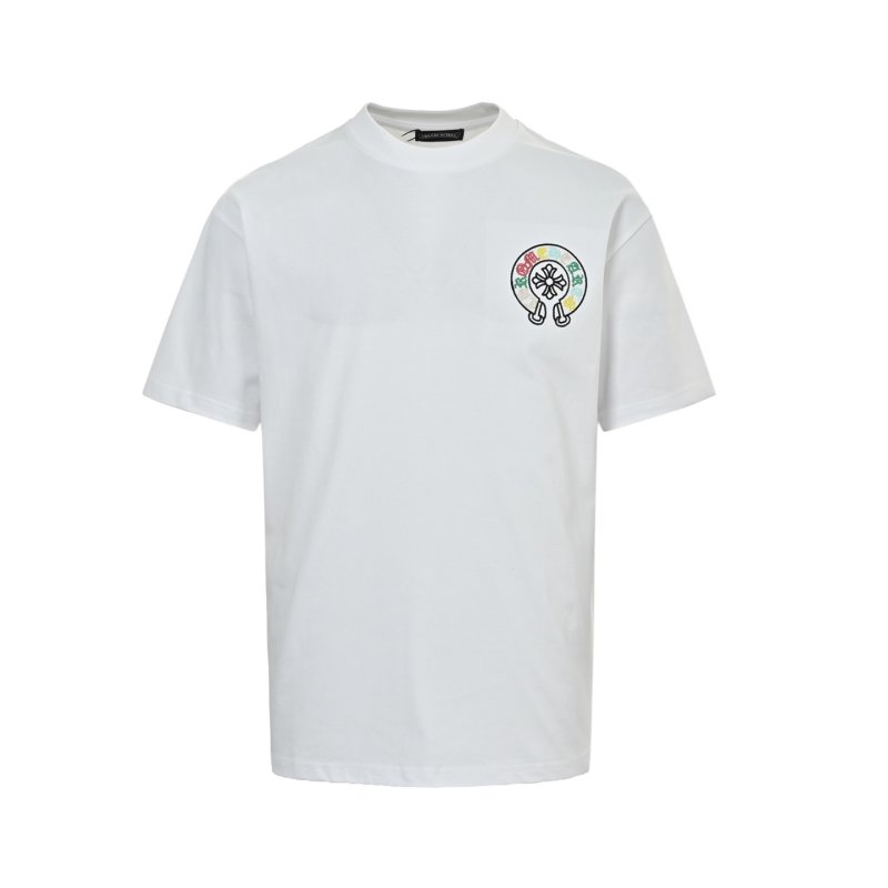 White Graphic Crop T-Shirt with Colorful Embroidered Logo view