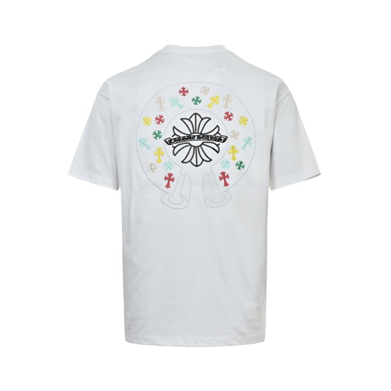White Graphic Crop T-Shirt with Colorful Embroidered Logo view