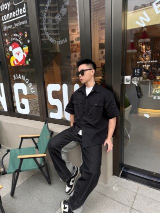 Black Utility Overshirt with Dual Chest Pockets view 3