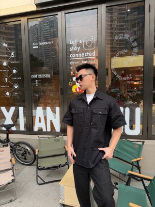 Black Utility Overshirt with Dual Chest Pockets view 6