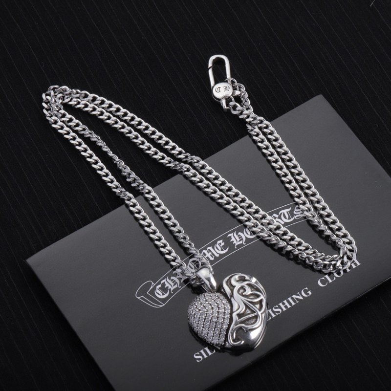 Chrome Hearts Heart Pendant Silver Chain Necklace