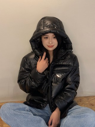 Black Puffer Down Jacket – Cropped Oversized Fit view 5