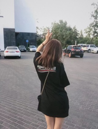 Balenciaga Black Logo T-Shirt with Red Stripe view 2