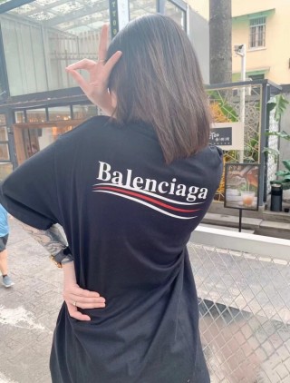 Balenciaga Black Logo T-Shirt with Red Stripe view 3