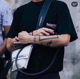 Balenciaga Black Logo T-Shirt with Red Stripe view 6