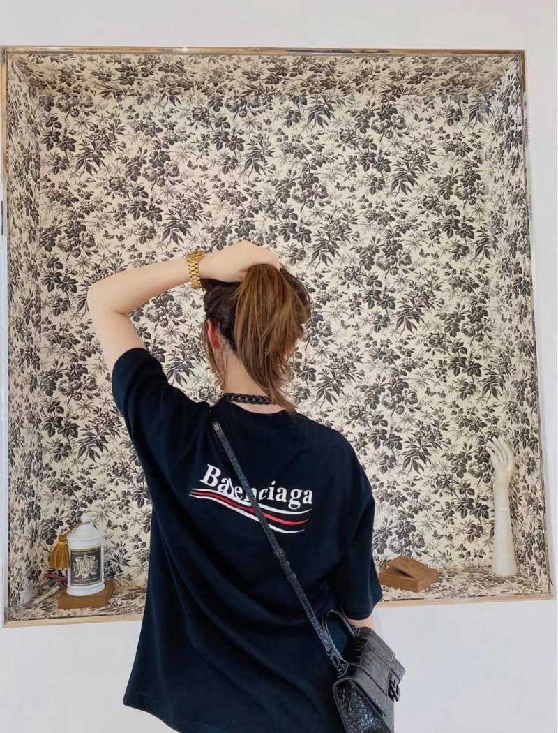 Balenciaga Black Logo T-Shirt with Red Stripe view