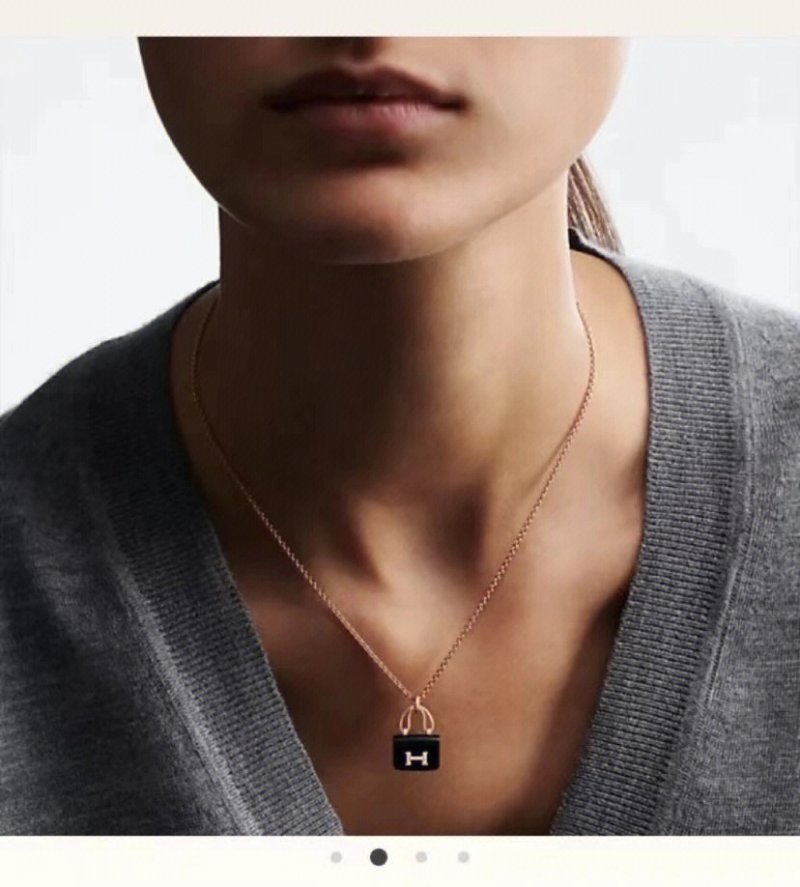 Hermès H Pendant Square Black Enamel Rose Gold Necklace view