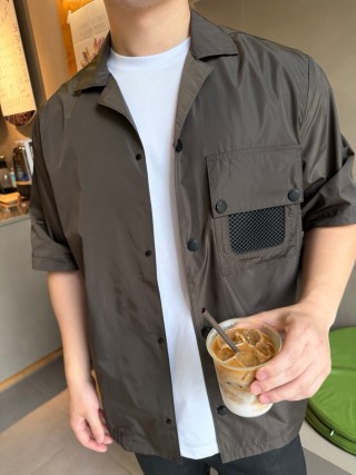 Stone Island Charcoal Short Sleeve Overshirt with Mesh Pocket view 1