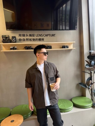 Stone Island Charcoal Short Sleeve Overshirt with Mesh Pocket view 5
