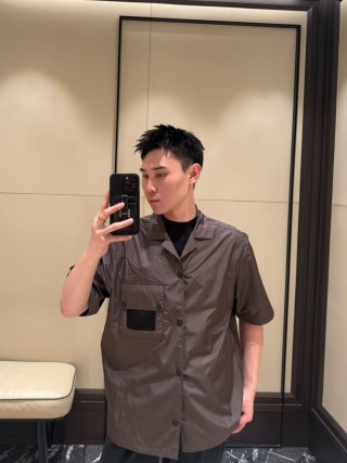 Stone Island Charcoal Short Sleeve Overshirt with Mesh Pocket view 9