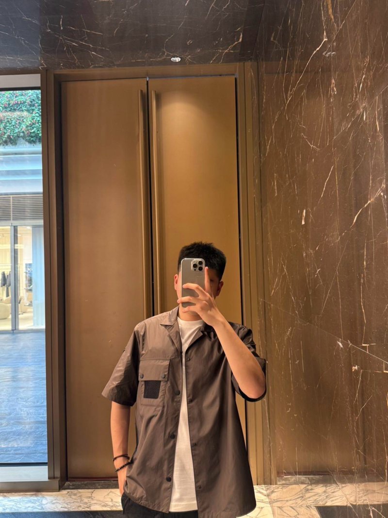 Stone Island Charcoal Short Sleeve Overshirt with Mesh Pocket view