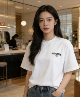 White Short Sleeve T-Shirt with Chest Logo Print view 2