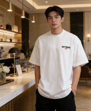 White Short Sleeve T-Shirt with Chest Logo Print view 5