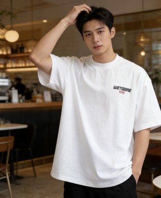 White Short Sleeve T-Shirt with Chest Logo Print view 6
