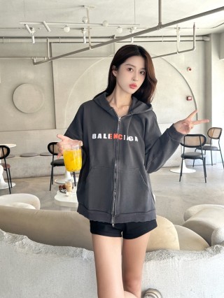 Balenciaga Black Logo Zip Hoodie Jacket view 1