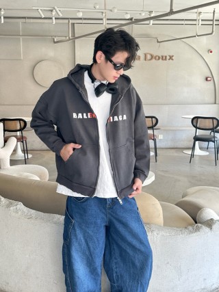 Balenciaga Black Logo Zip Hoodie Jacket view 4
