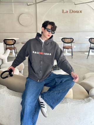 Balenciaga Black Logo Zip Hoodie Jacket view 5